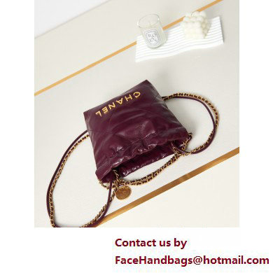 Chanel Shiny Calfskin  &  Gold-Tone Metal CHANEL 22 Mini Handbag AS3980 Burgundy